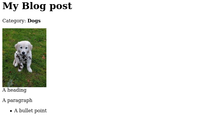 Blog post page on the frontend